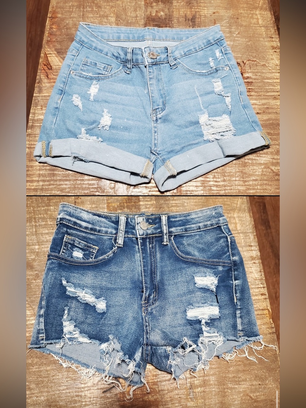 SHEIN Light Blue & Dark Blue Ripped Jean Shorts Bundle XS